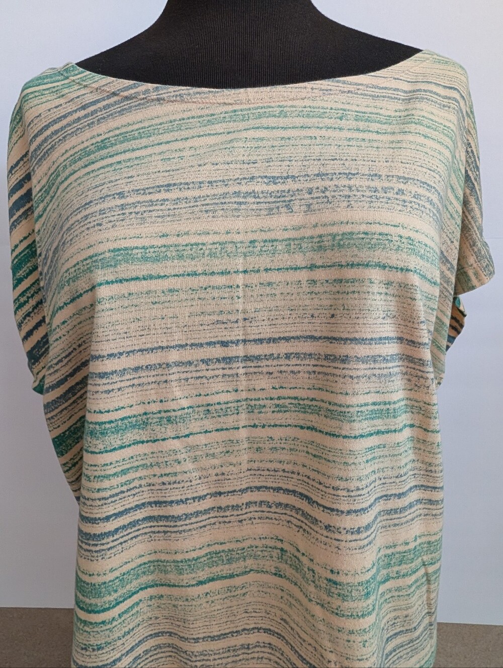 Tonlé Short Sleeve Top, Size XL, Green/Cream